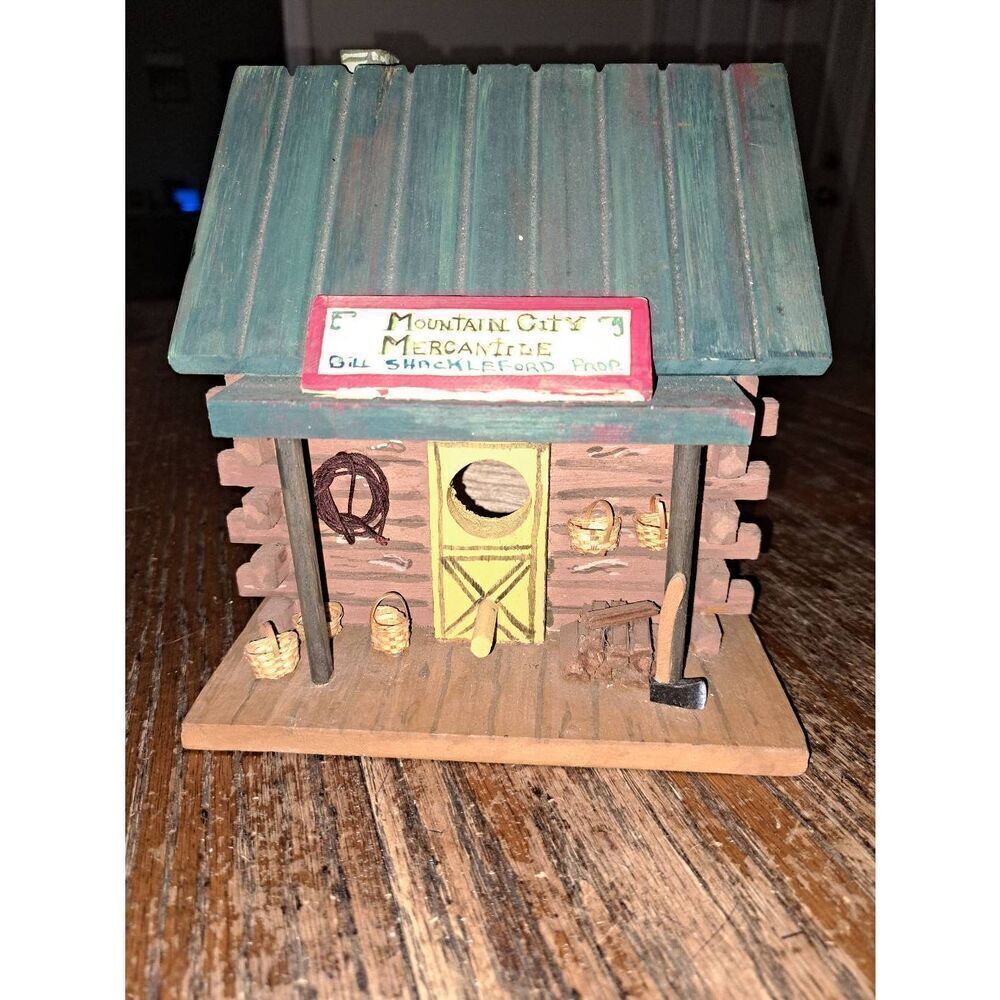 Vintage Handmade Wood Cabin Mercantile Bird House Store Primative Folk Art